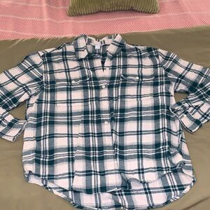 Old Navy Green and Cream Plaid Flannel Shirt